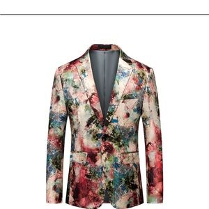 MOGU Multicolor Abstract Men's Slim Blazer Size S Party Maximalist Celebration